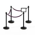 Montour Line Stanchion Post & Rope Kit Black 4CrownTop 3Purple Rope 8.5x11H Sign C-Kit-3-BK-CN-1-Tapped-1-8511-H-3-PVR-PE-PS